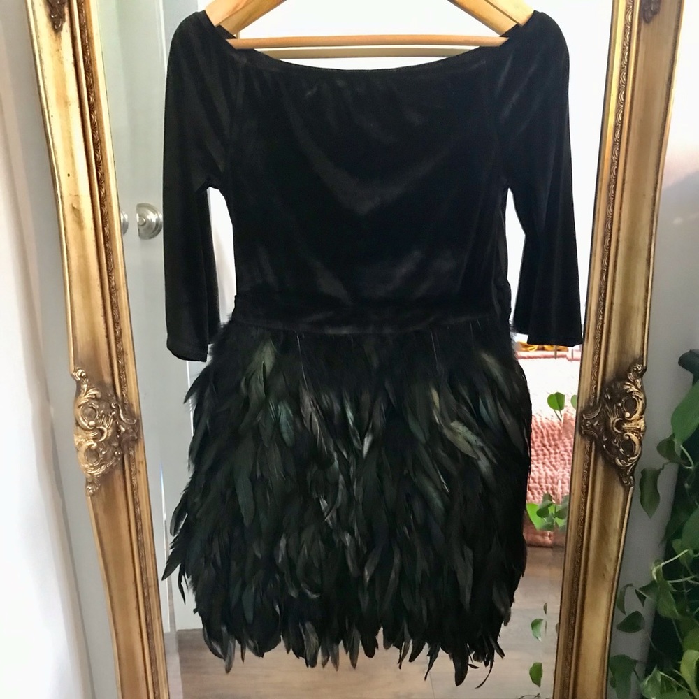 Vintage Style Peacock Feather Velvet Cocktail Dress